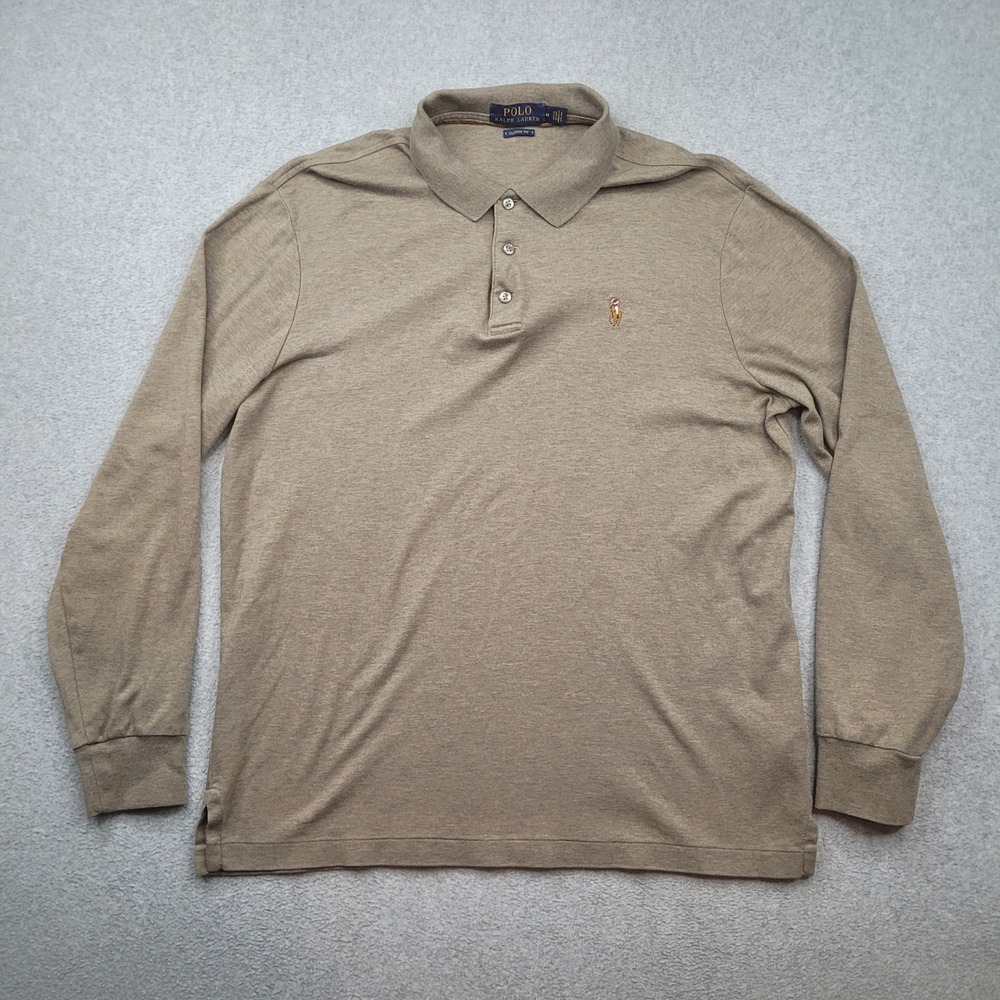 Polo Ralph Lauren Long Sleeve Polo Mens Medium Brown Classic Fit Cotton